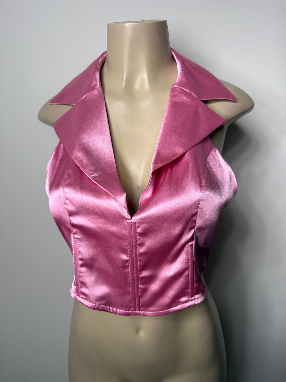 Dolls Kill Pink Satin Halter-Collar Crop Top